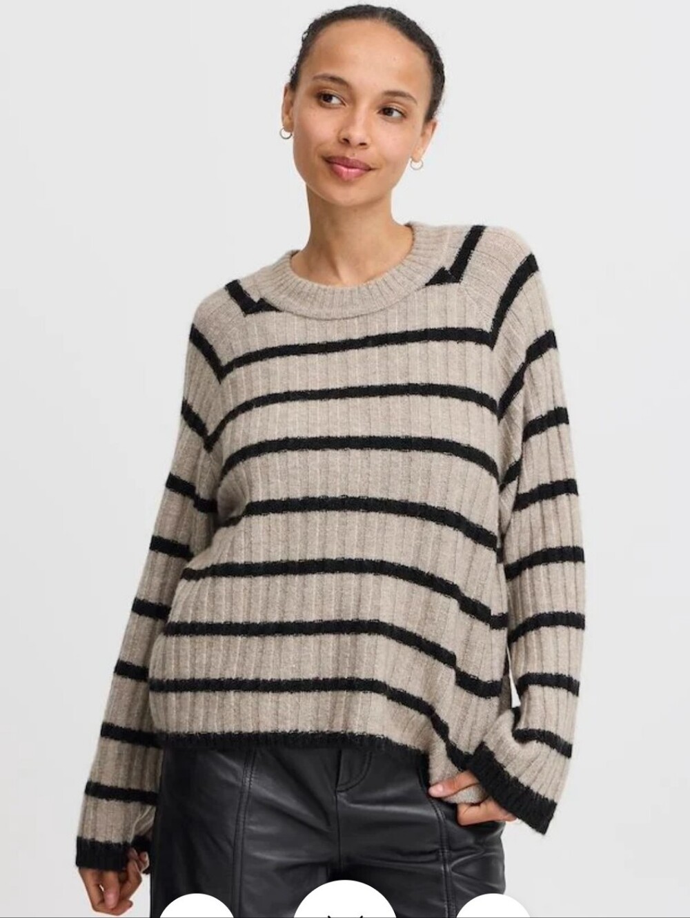 NWT b.young Bymarianne Striped Knit Jumper Mock Neck Sweater Taupe M